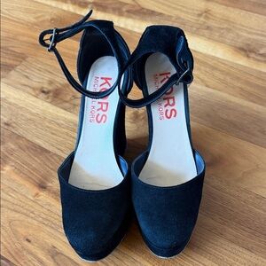 Michael Kors Black Suede Ankle Strap Heels | Classic Wedge